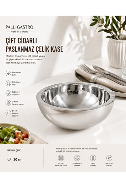 PALU GASTRO Double Walled Stainless Steel Bowl – 20 cm Modern Presentations