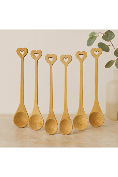 magicool Bamboo Wooden Teaspoon Set of 6 (Round & Heart-Shaped Handle)