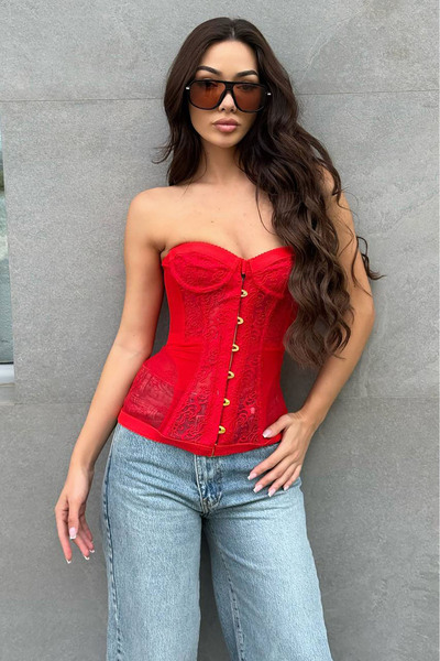 Bikini Mayokini Dünyası كورسيه كريستينا فينتاج - أحمر