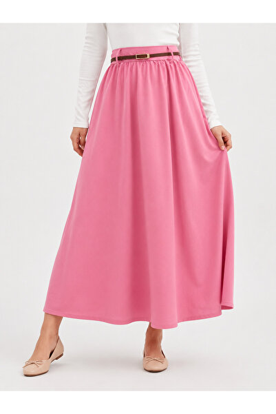 Lunsera Store Drawstring Belt Detail Soft Skirt-Pink