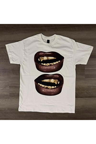 Grafftee Clothing Gold Grill Lips Printed Unisex Oversize T-Shirt