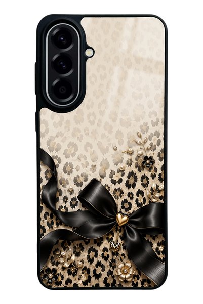 Spoyi Samsung A57 Golden Leopard Bow Design Glossy Phone Case