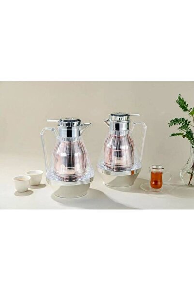 Generic Set of 2 silver tea and coffee thermoses with a transparent finish an...