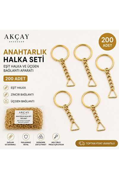 Akçay Aksesuar 200’lü Anahtarlık Halkası Üçgen Aparatlı Zincirli Makrome Amig...