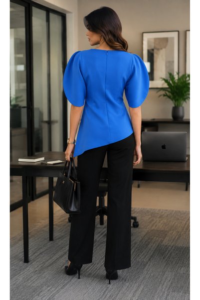 Get Crazy Women's Asymmetric Blouse with Balloon Sleeves