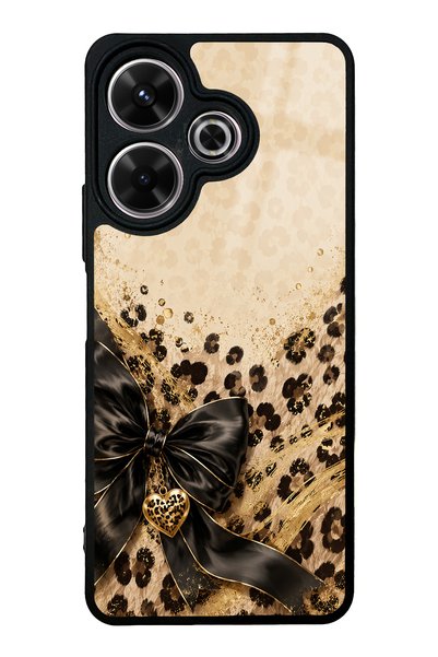 Spoyi حافظة هاتف لامعة بتصميم قلب الفهد الذهبي لهاتف Xiaomi Redmi 13 4G