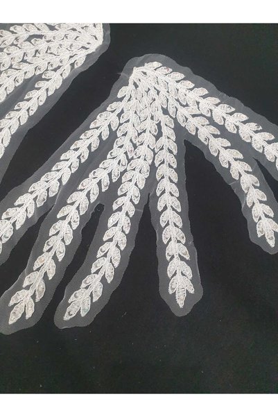 ESRA ŞELEM White Sequin Embroidery Applique Guipure Decorative Strip 2 Pieces