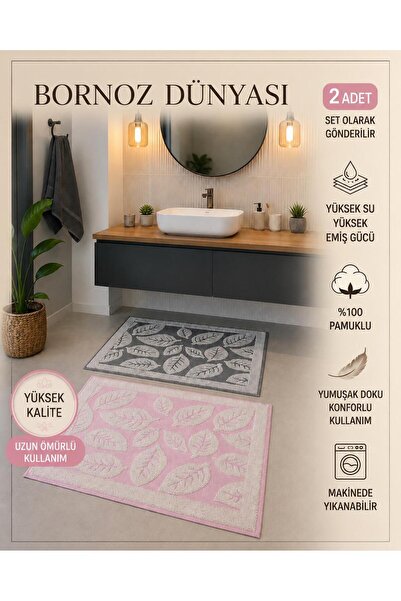bornoz dünyası 2 Pieces of 100% Cotton Natural Foot Towels and Mats