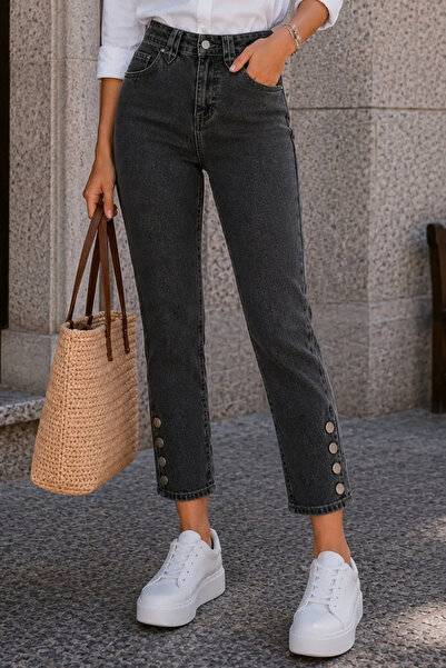 CEDY DENIM Women's Skinny Fit Normal Waist Lycra Leg Button Detailed Anthraci...