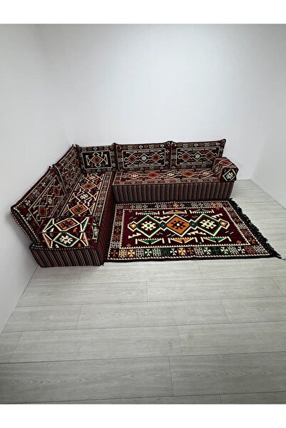 BAKIRÖZÜ HOME 30 cm Yüksek Minderli Otantik Şark Köşesi Takımı Bordo Anadolu ...