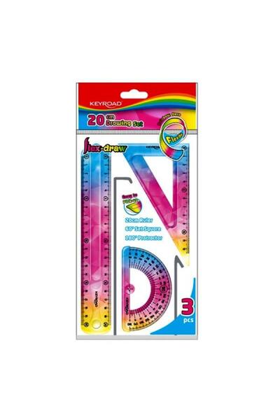 KEYROAD Set rigla geometrică flexibilă Rainbow Deco 20cm, set raportor pătrat...