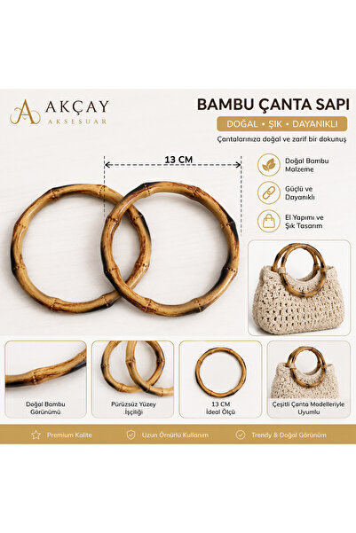 Akçay Aksesuar 13 cm Bamboo Look Round Ring Bag Handle Double