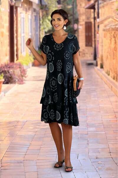 Nevin Kaya Moda Black Italian Mandala Patterned 100% Cotton Dress