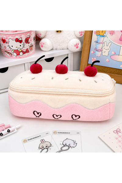 Kawaii Cherry Cake Pasta Pen Holder Pink-White