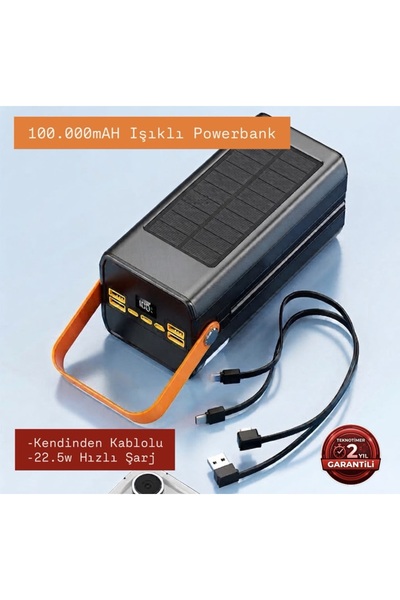 TEKNOTİMER 100.000 mAh Solar Güneş Panelli Powerbank - 22.5W Hızlı Şarj Taşın...