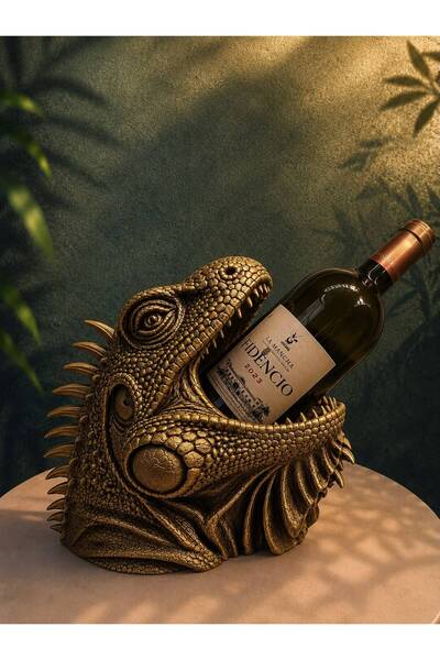 3d layer craft İguana Figürlü Dekoratif Şarap Şişesi Standı Altın Yaldız Eskitme