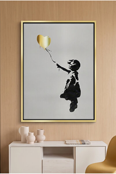 Jasmine Art Banksy Style Gold Heart Kids Wall Art | Portrait Framed Canvas Pr...