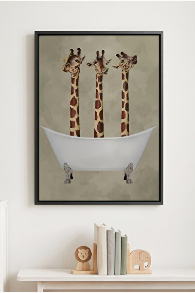 Jasmine Art Three Giraffes Bathing Kids Wall Art | Portrait Framed Canvas Pri...
