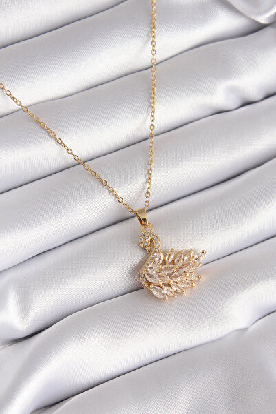OGHAMAY 316L Steel Gold Color Zircon Stone Swan Model Women's Necklace