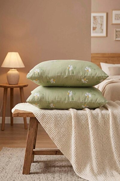 Rivaİstanbul Green Daisy Cotton 2-Piece Pillowcase 50X70 cm