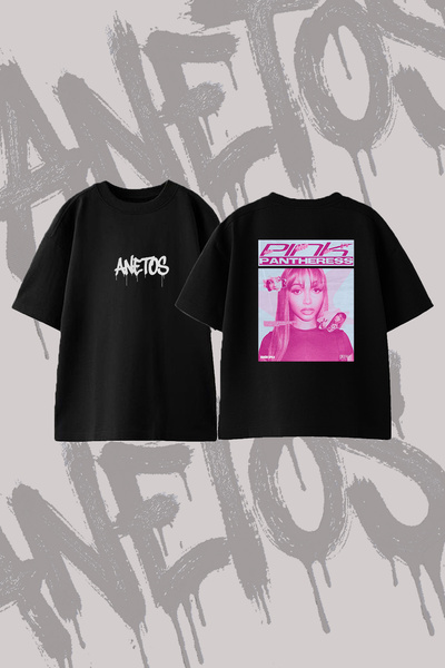 Anetos Pinkpantheress_8 Design Back Printed Cotton Black Oversize T-Shirt