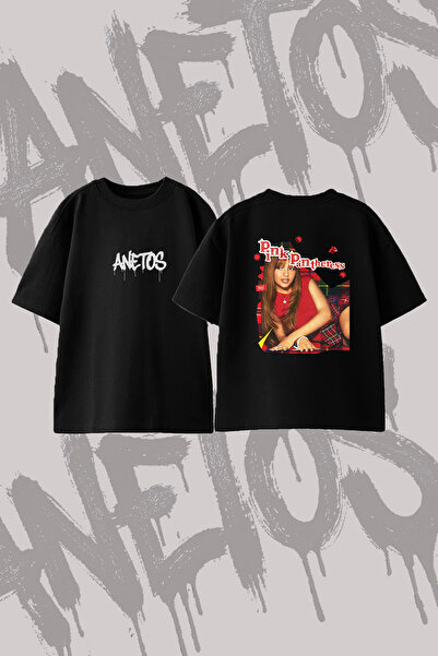 Anetos Pinkpantheress_6 Design Back Printed Cotton Black Oversize T-Shirt