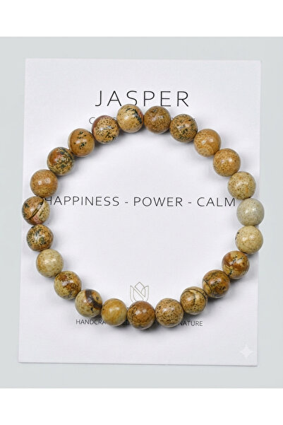 Moon of Noon Picture Jasper Beads Bracelet 8mm Gemstone Stretch Fit Bracelet ...