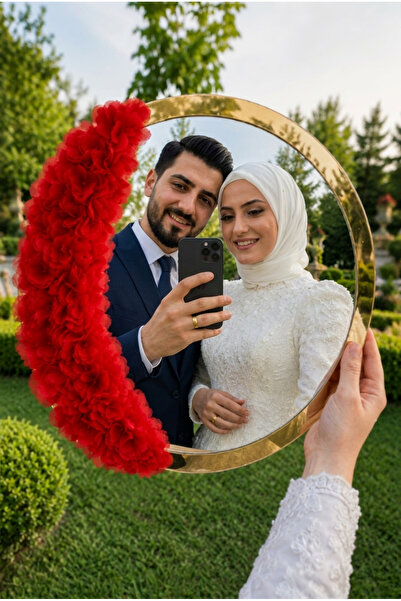 ZEYMERADE طبلة زفاف حمراء بمرآة مقاس 30 سم، مزينة بزهور ليزر، مناسبة لحفلات ا...