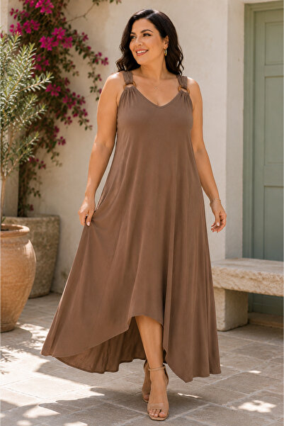 Kokosh moda Women's Ring Strap V-Neck Asymmetrical Cut Plus Size Maxi Dress –...