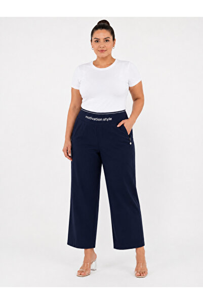 MOTIVATION Plus Size Venus Fabric Elastic High Waist Wide Leg Women's Trousers