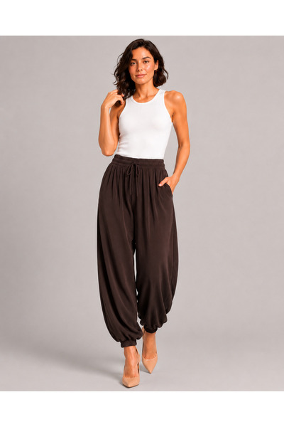 De Carte Women's Modal Fabric Shalwar Cut High Waist Pocketed Elastic Cuffed ...