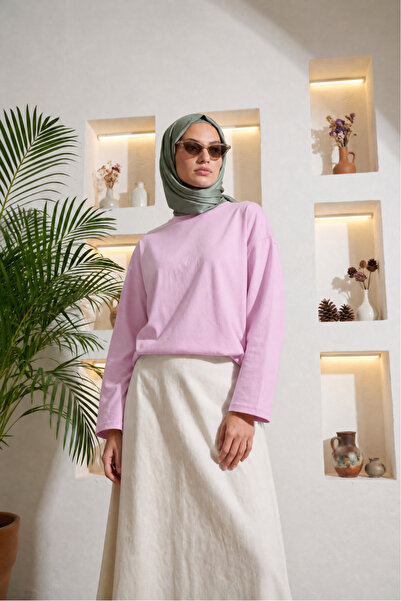 LENFORA Yuvarlak Yaka Rahat Penye Tunik -Pembe