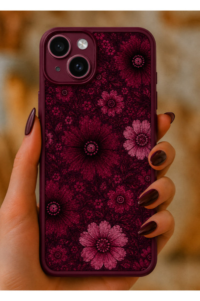 UnDePlus Apple iPhone 15 Kılıf Kamera Çıkıntılı Renkli Çiçek Kabartmalı Silik...