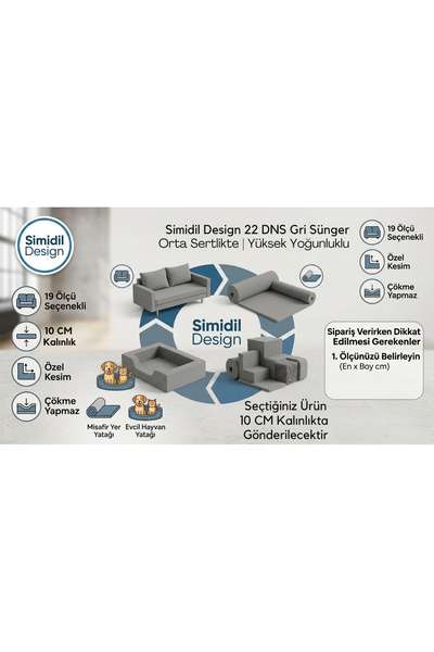 Simidil Design 22 DNS Sert Gri Sünger - Orta Sertlikte 10 cm Kalınlık Yüksek ...