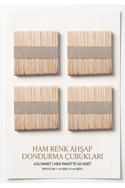 sgshobby 4 Paket Dondurma Çubuğu Ince En 1 Cm Boy 9 Cm Ham Renksiz 50'li