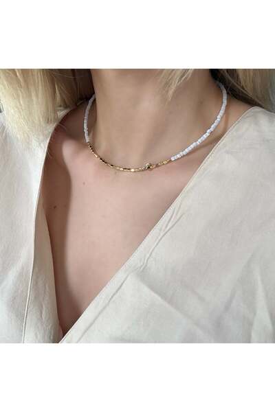 Alice İsstanbul Gold White Beaded Necklace in the Middle