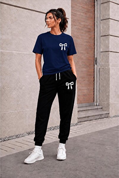 zeag Women's Mini Ribbon Printed Tracksuit T-Shirt Set