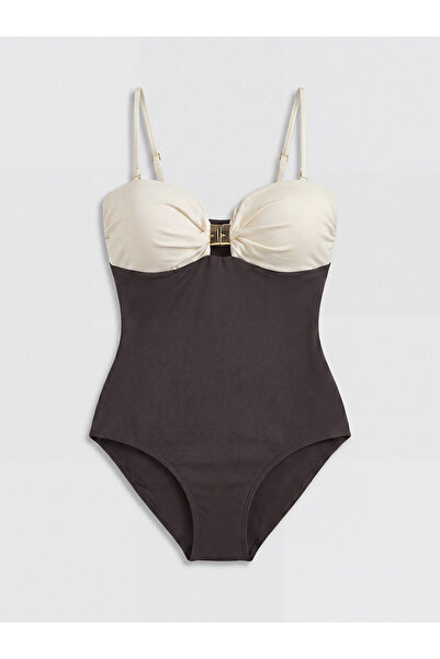 LC Waikiki Peak New Season V-Neck Gathered Women's Swimsuit