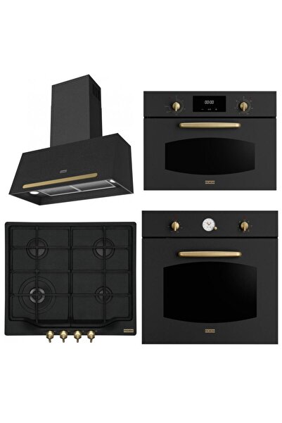 Franke Rustik Ankastre Set Nero (FCO 70 Onyx Davlumbaz - FCH 604 4G TC ON C N...