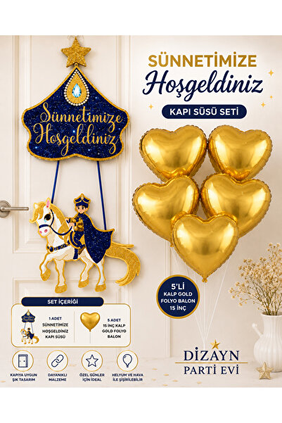 Dizayn Parti Evi Sünnetimize Hoşgeldiniz Kapı Süsü Seti – 5'li 15 İnç Gold Ka...