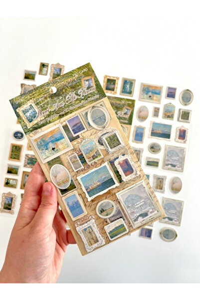 Kağıt Gemi Dükkan Vintage Claude Monet Tabloları Temalı 2 Yaprak 27 Adet Ster...