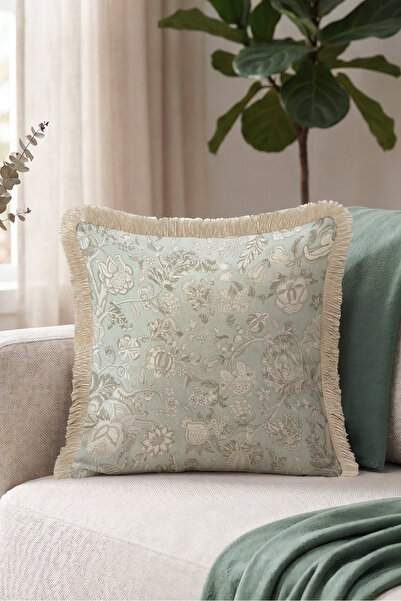 Evimde Bambaşka Floral Motif Vintage Fringed Pillowcase-Botanical Country Min...
