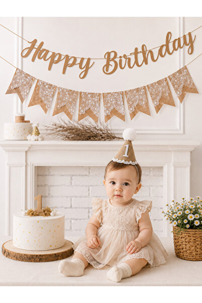 Partifabrik 1 Year Old Kraft Lace Retro Party Set 3 Pieces