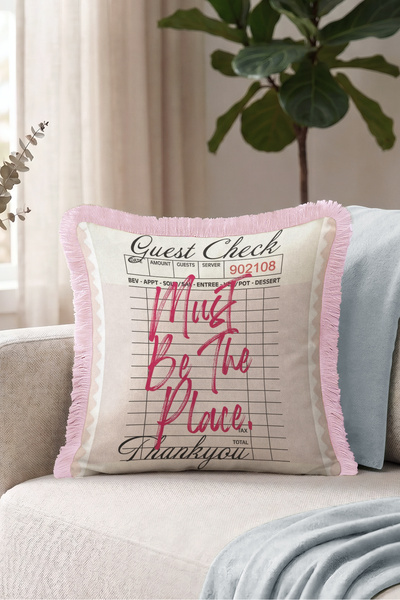 Evimde Bambaşka Written Typographic Fringed Pillowcase - Retro Cafe Bohemian ...