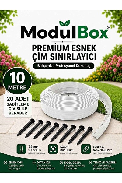 MODULBOX ESNEK PVC ÇİM AYIRICI, BAHÇE PEYZAJ DÜZENLEYİCİ, ( 10 METRE BEYAZ ) ...