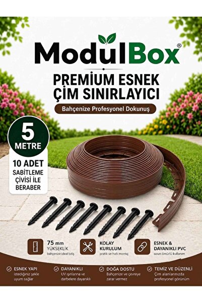 MODULBOX ESNEK PVC ÇİM AYIRICI, BAHÇE PEYZAJ DÜZENLEYİCİ, ( 5 METRE KAHVERENG...