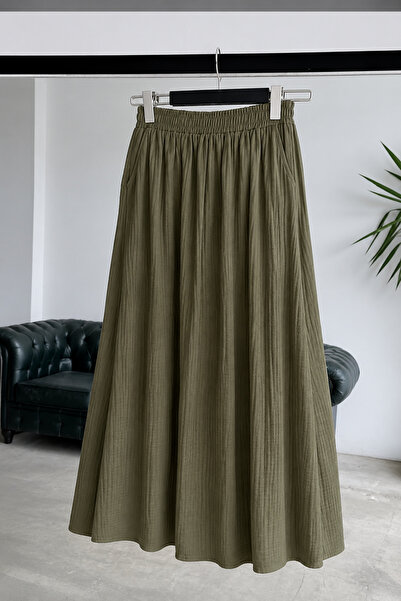 SANTAMİLA Women's Khaki Aerobin Skirt with Elastic Waist and Pockets