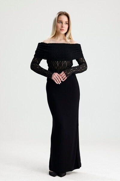 ROSE ARYA Black Long Straight Skirt
