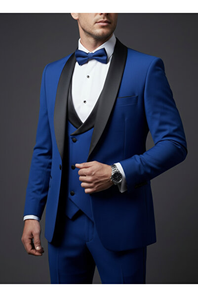 Elegance Collection Costum Elegant Bărbați 3 Piese și Papion Albastru Regal –...