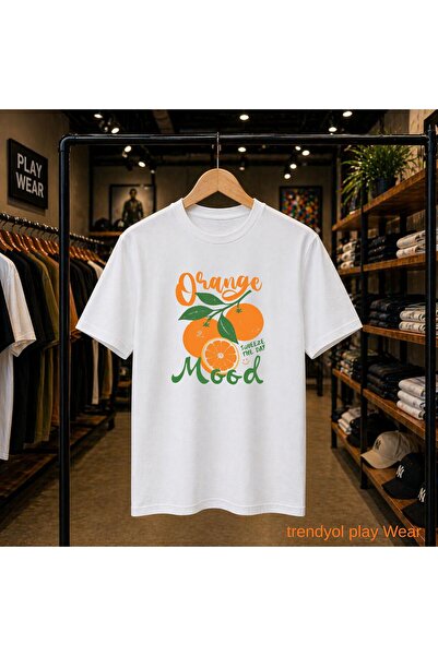 playwear Orange Mood Printed 100% Cotton Oversize Loose Regular Fit Crew Neck...